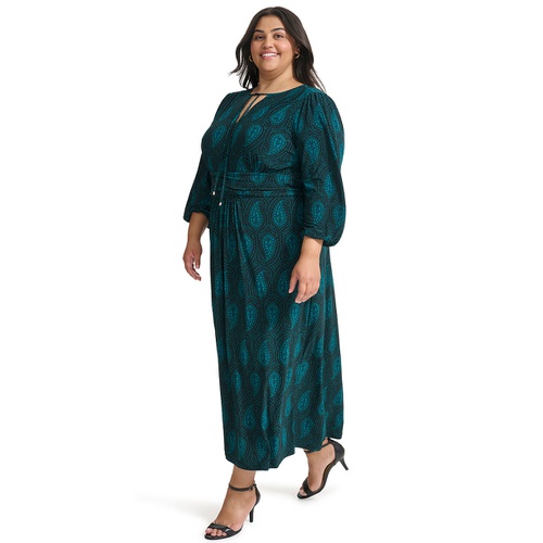 타미힐피거 Plus Size Printed Tie-Neck Maxi Dress