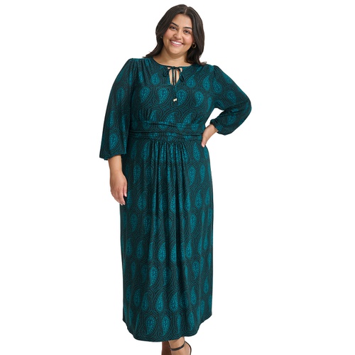 타미힐피거 Plus Size Printed Tie-Neck Maxi Dress