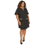 Plus Size Split-Neck Beaded-Pocket Dress