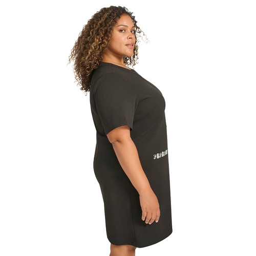 타미힐피거 Plus Size Split-Neck Beaded-Pocket Dress