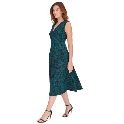 타미힐피거 Womens Printed V-Neck Midi Dress