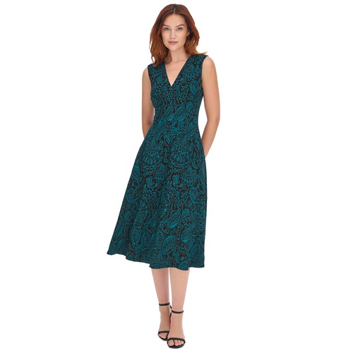 타미힐피거 Womens Printed V-Neck Midi Dress