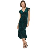 Womens Burnout Velvet Ruffled High-Low Dress