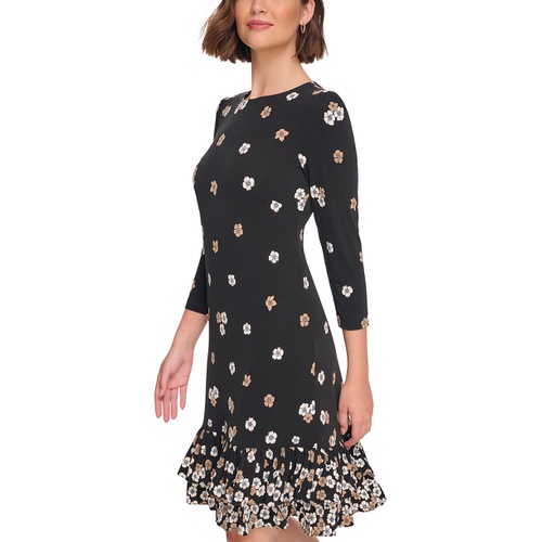 타미힐피거 Womens 3/4-Sleeve Flounce-Hem Dress