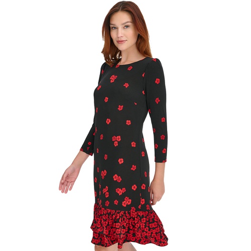 타미힐피거 Womens 3/4-Sleeve Flounce-Hem Dress