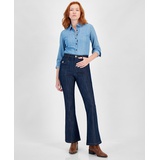 Womens Seamed Flare-Leg Denim Jeans