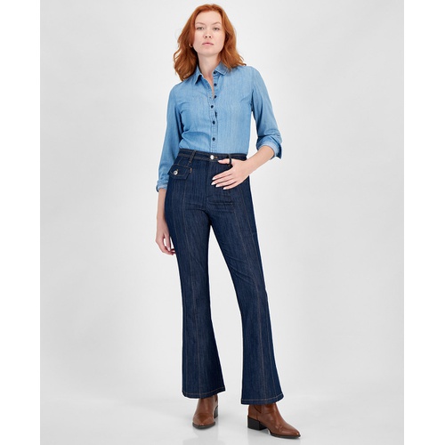 타미힐피거 Womens Seamed Flare Leg Denim Jeans