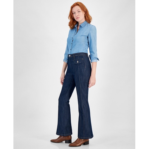 타미힐피거 Womens Seamed Flare Leg Denim Jeans