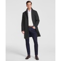 Mens Modern-Fit Plaid Olive Charcoal Overcoat