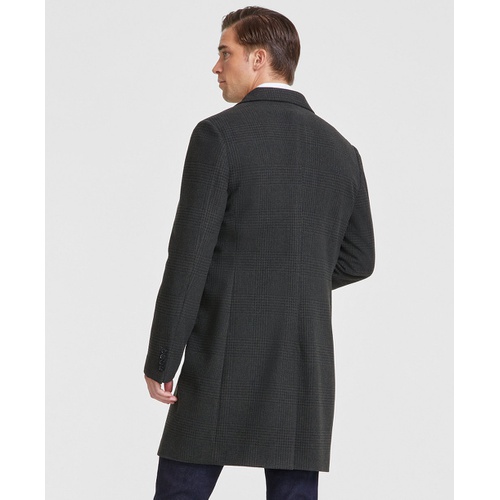 타미힐피거 Mens Modern-Fit Plaid Olive Charcoal Overcoat