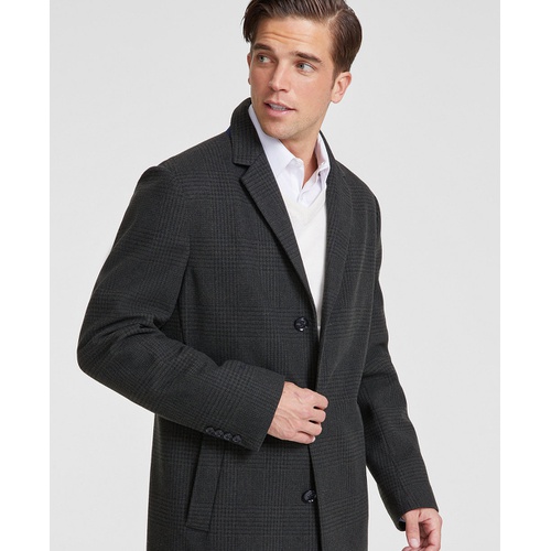 타미힐피거 Mens Modern-Fit Plaid Olive Charcoal Overcoat