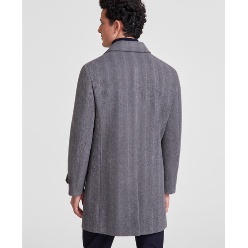 타미힐피거 Mens Herringbone Charcoal Overcoat