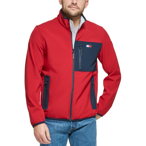 타미힐피거 Mens Regular Fit Colorblocked Soft Shell Jacket