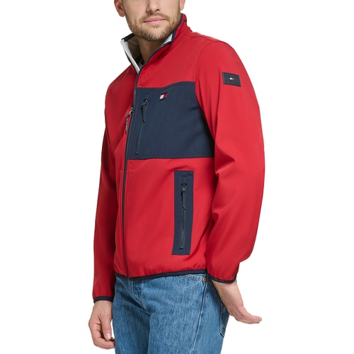 타미힐피거 Mens Regular Fit Colorblocked Soft Shell Jacket