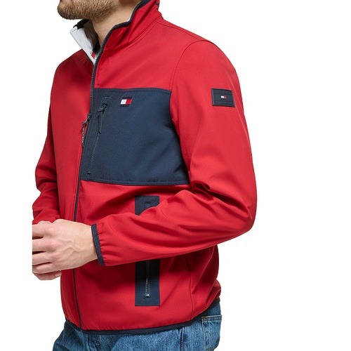 타미힐피거 Mens Regular Fit Colorblocked Soft Shell Jacket