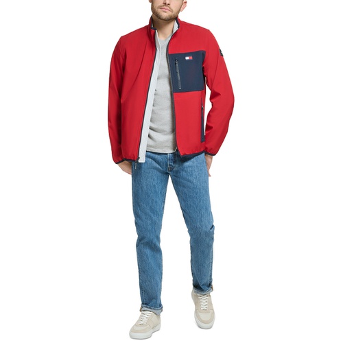 타미힐피거 Mens Regular Fit Colorblocked Soft Shell Jacket