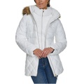 Womens Bibbed Faux-Fur-Trim Hooded Puffer Coat