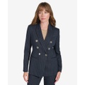 Womens Double Breasted Metallic Pinstriped Blazer