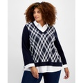 Plus Size Diamond Argyle 2fer Sweater