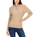 Womens Cotton Quarter-Zip Cable-Knit Sweater