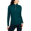 Womens Cotton Quarter-Zip Cable-Knit Sweater