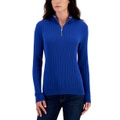 Womens Cotton Quarter-Zip Cable-Knit Sweater