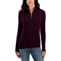 Womens Cotton Quarter-Zip Cable-Knit Sweater