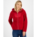 Womens Sherpa Zip-Front Hooded Jacket