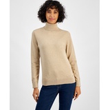 Womens Cotton Solid Button Cuff Turtleneck Sweater