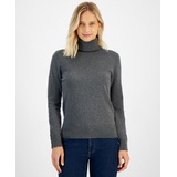 Womens Cotton Solid Button Cuff Turtleneck Sweater