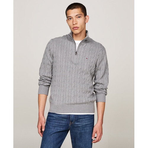 타미힐피거 Mens Long Sleeve Cable Knit Quarter Zip Sweater