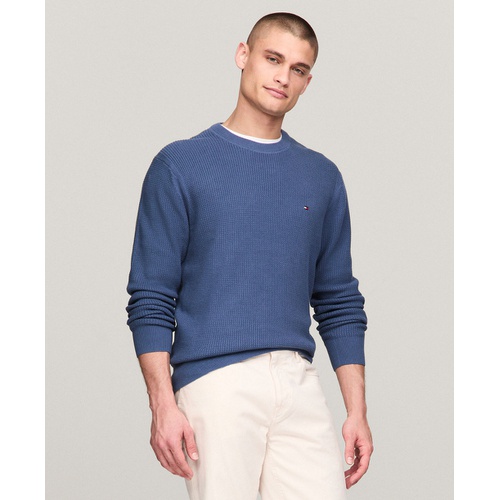 타미힐피거 Mens Textured Knit Stripe Crewneck Sweater