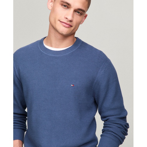 타미힐피거 Mens Textured Knit Stripe Crewneck Sweater