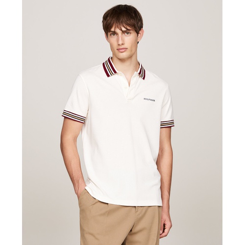 타미힐피거 Mens Short Sleeve Striped Trim Polo Shirt