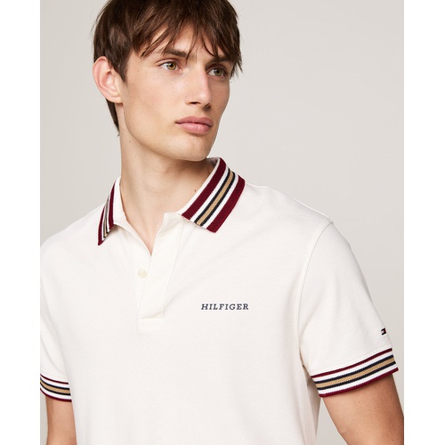 타미힐피거 Mens Short Sleeve Striped Trim Polo Shirt