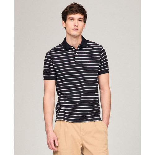 타미힐피거 Mens Regular Fit Striped Liquid Cotton Polo Shirt