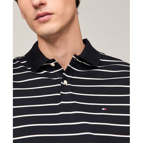 타미힐피거 Mens Regular Fit Striped Liquid Cotton Polo Shirt