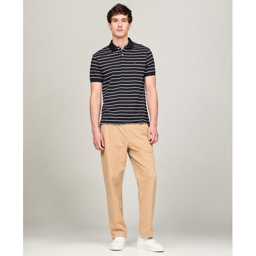 타미힐피거 Mens Regular Fit Striped Liquid Cotton Polo Shirt