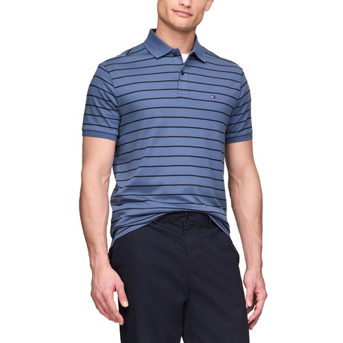 타미힐피거 Mens Regular Fit Striped Liquid Cotton Polo Shirt