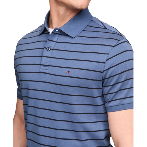 타미힐피거 Mens Regular Fit Striped Liquid Cotton Polo Shirt