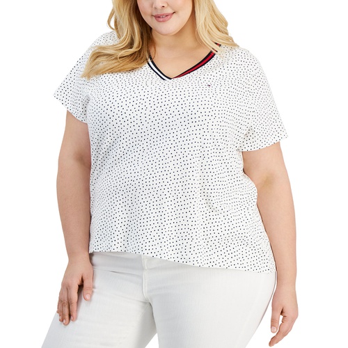 타미힐피거 Plus Size V-Neck Dot-Print Top