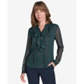 Womens Plaid Ruffle Trim Blouse