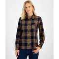 Womens Perry Plaid Metallic Threaded Shirt