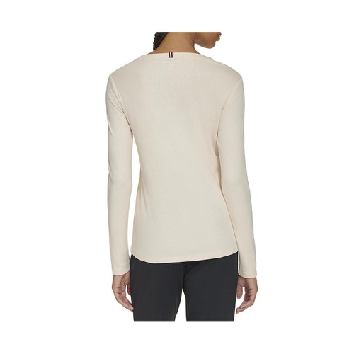 타미힐피거 Womens Cotton Blend Ribbed Long Sleeve T-Shirt