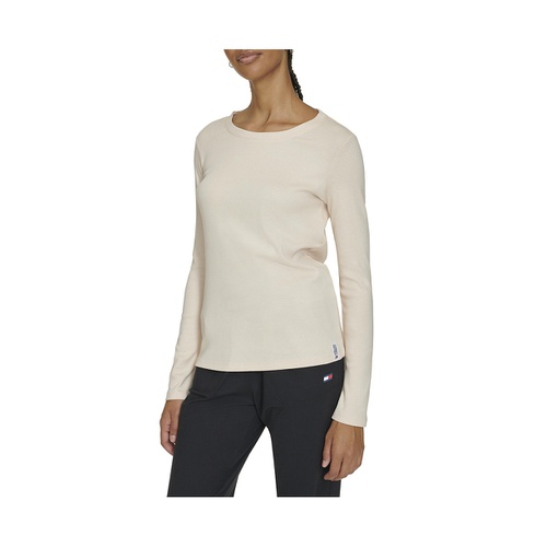 타미힐피거 Womens Cotton Blend Ribbed Long Sleeve T-Shirt