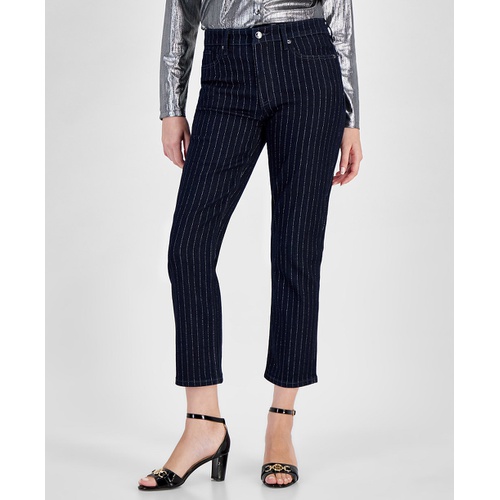 타미힐피거 Womens Tribeca Striped Shine Ankle Jeans