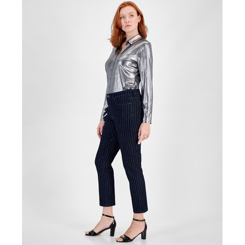 타미힐피거 Womens Tribeca Striped Shine Ankle Jeans