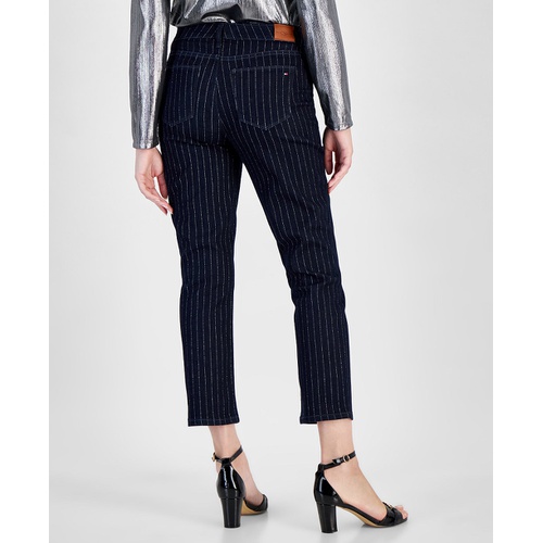 타미힐피거 Womens Tribeca Striped Shine Ankle Jeans