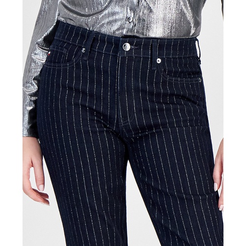 타미힐피거 Womens Tribeca Striped Shine Ankle Jeans