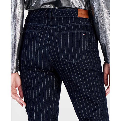 타미힐피거 Womens Tribeca Striped Shine Ankle Jeans